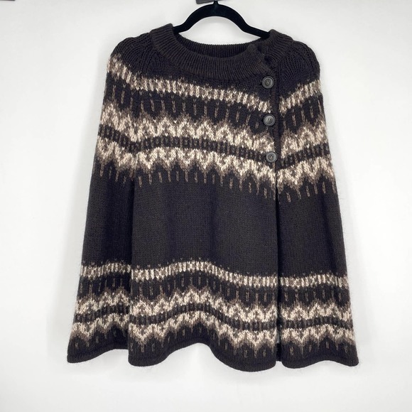 Theory Sweaters - Theory Brown Fair isle Jania Poncho Sweater Wool Mohair Cashmere Size M
